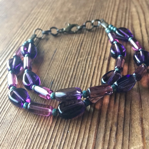 Purple Double Strand Ladies Beaded Bracelet, Handmade Ladies Bracelet - Picture 7 of 8